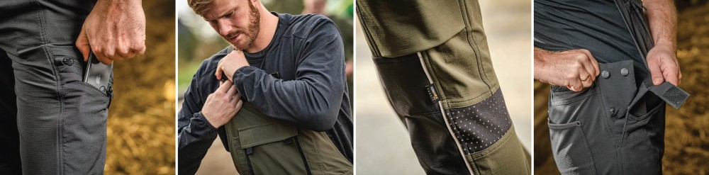 Mīkstā un ļoti elastīgā materiāla Kramp 4 Way Stretch darba puskombinezons jeb darba bikses ar lencēm